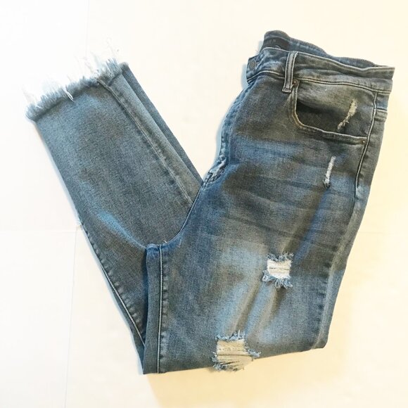 RISEN Distressed Skinny Ankle Raw Hem Ripped Plus Size Jeans Womens 2XL 18 - Picture 2 of 11